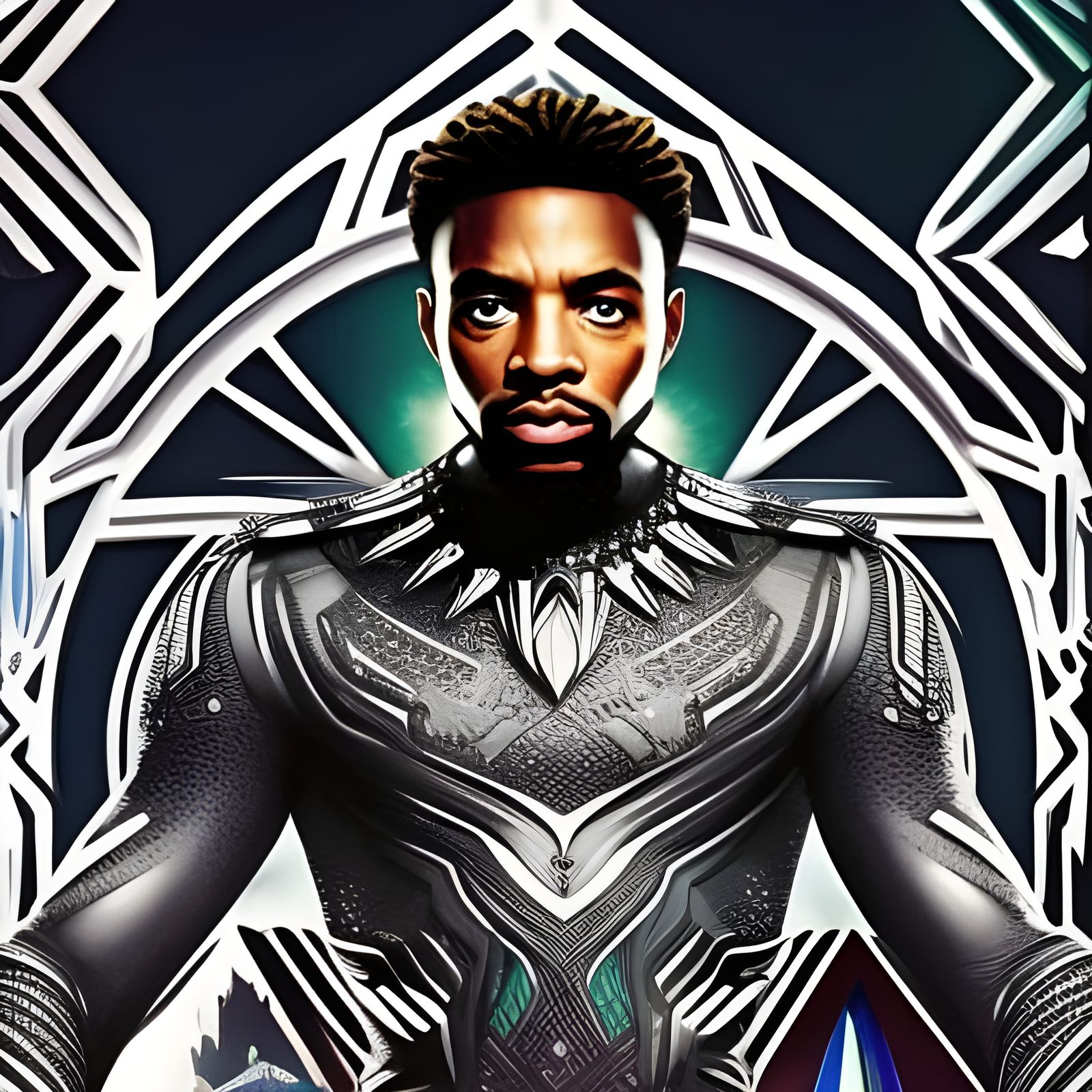 King T'Challa in Wakanda: Holographic Cosmic Illustration