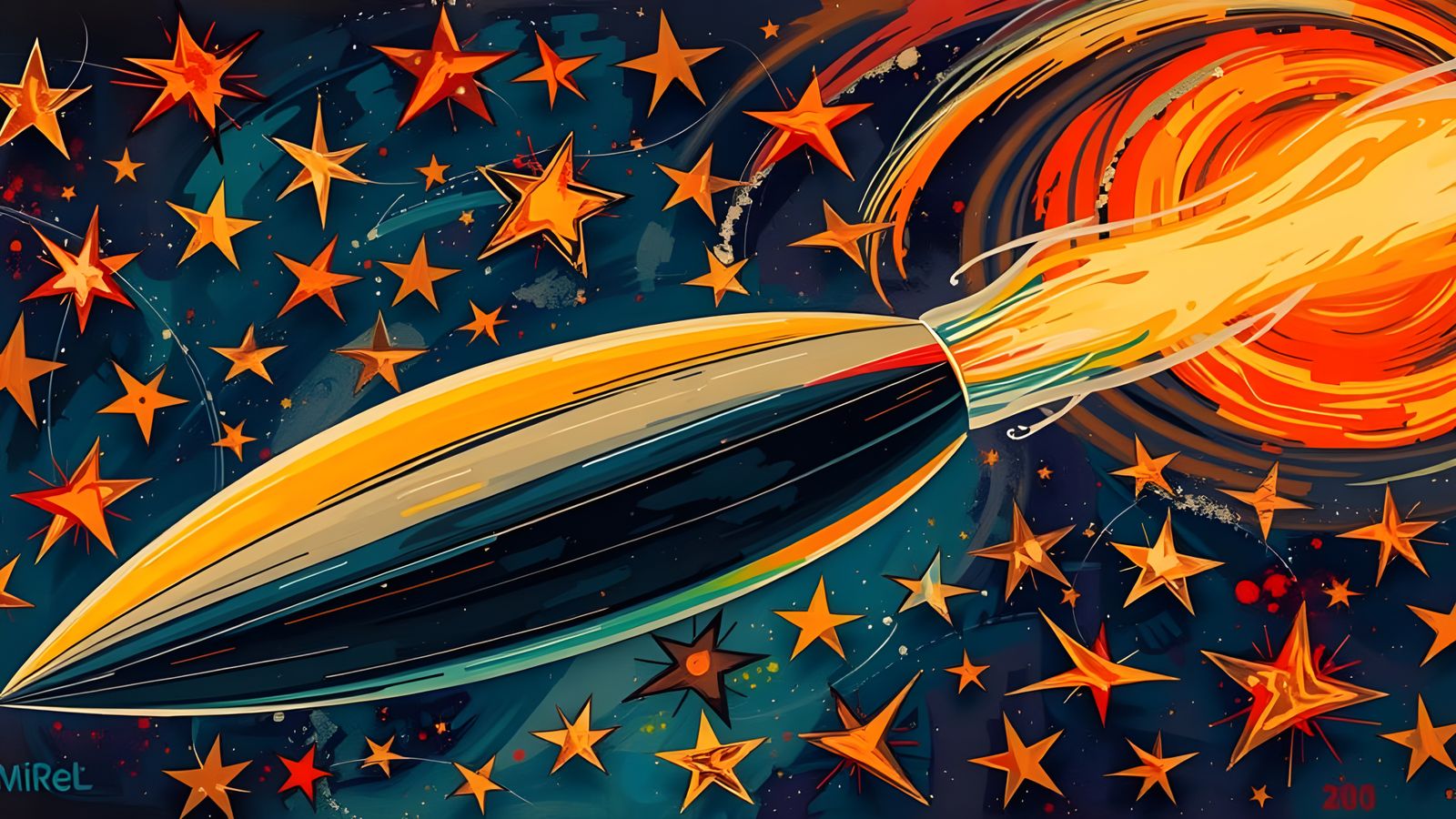 Vibrant Cosmic Bullet in Turquoise-White Turbulence