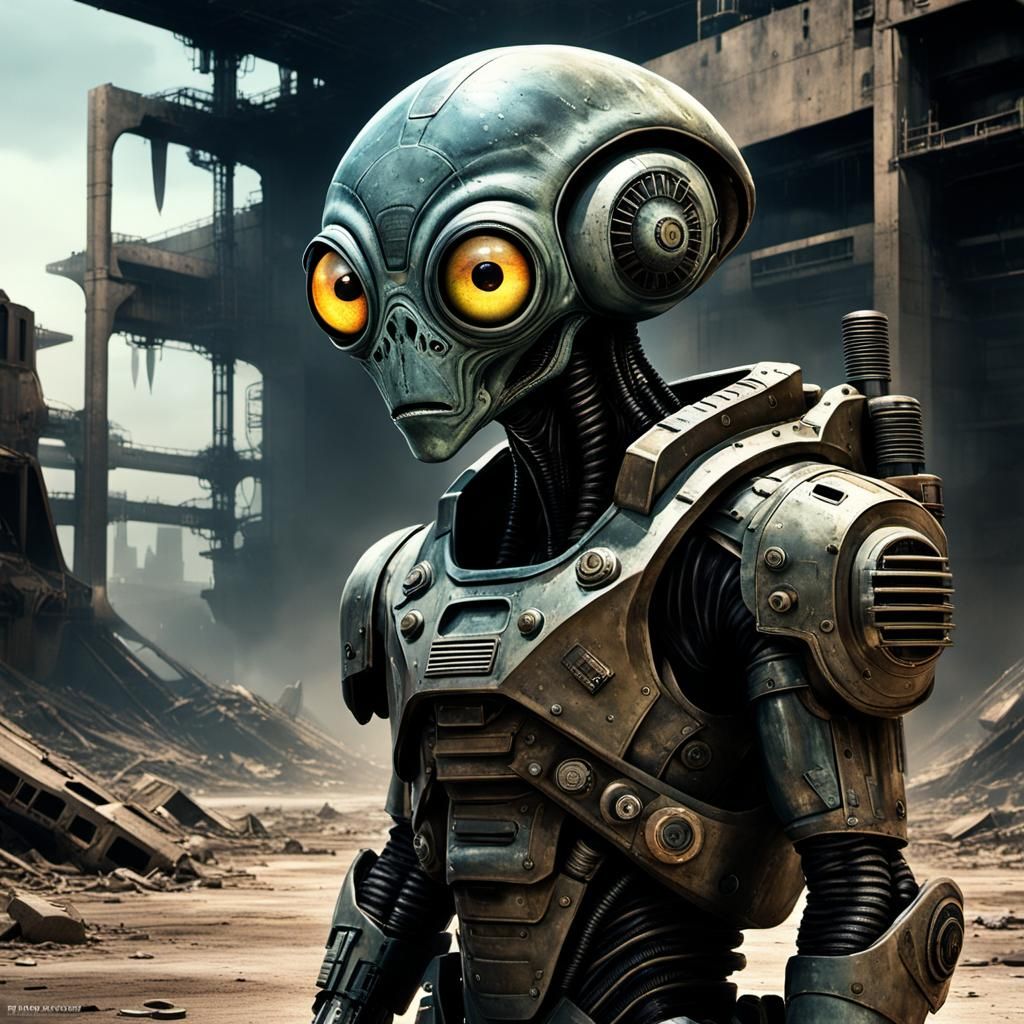 Sci-Fi Alien Soldier in Dystopian Landscape