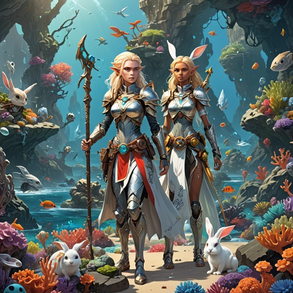Elf Cleric on Bionicle Coral Reef: Fantasy Art