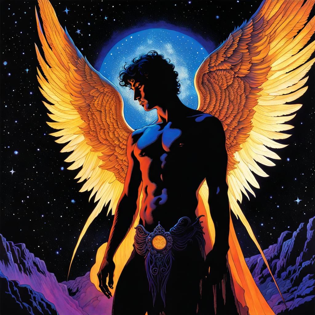 Ethereal UV Painting: Angel of Death in Space