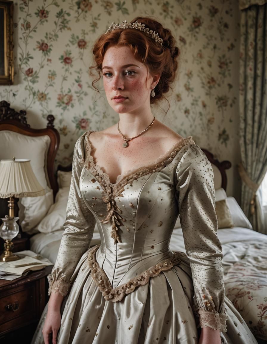 Elegant Victorian Beauty in Evening Gown