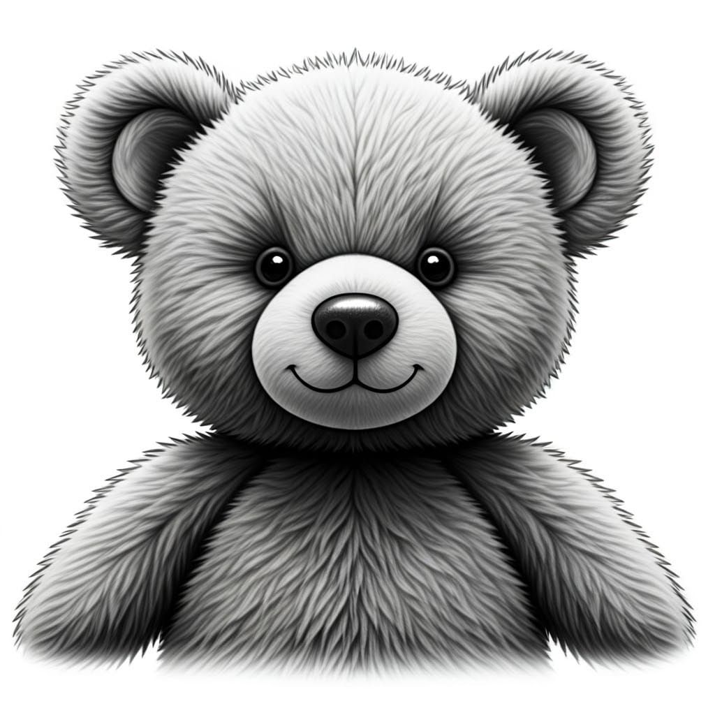Hyper-Realistic Teddy Bear Illustration in Charcoal and Grap...