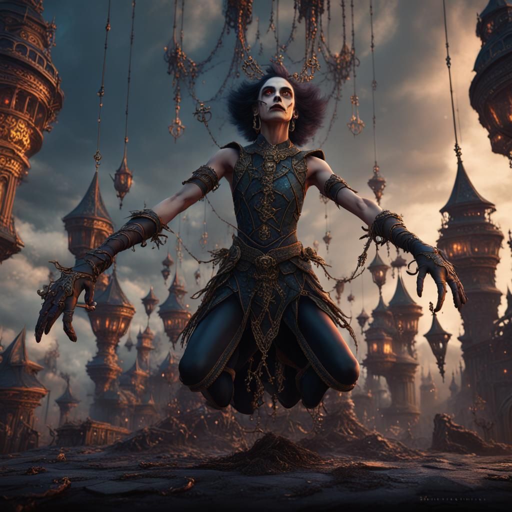 Goth Acrobat in Detailed Matte Painting