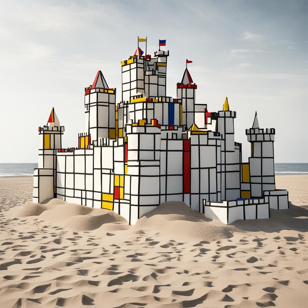 Mondrian Style Sandcastle: Geometric Beach Art