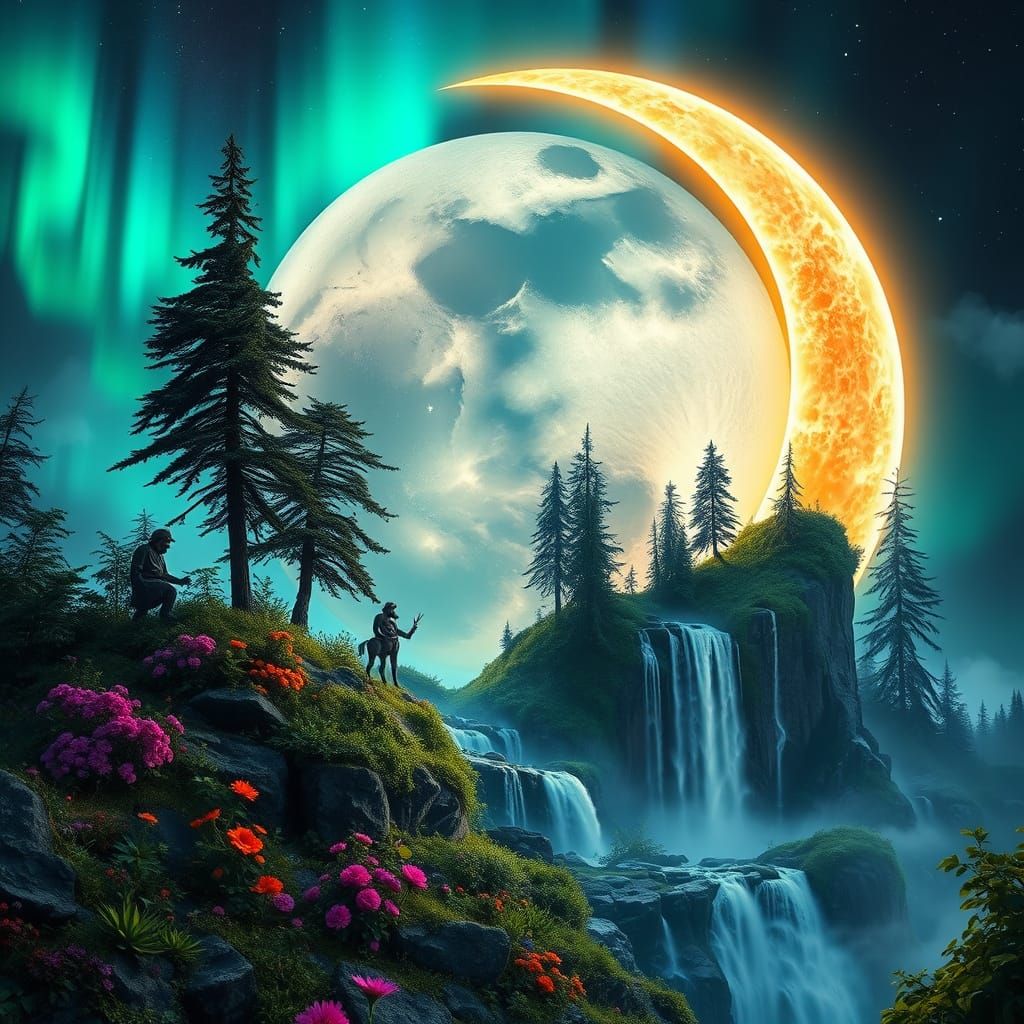 Mystical Moon Waterfalls in a Fantasy Landscape