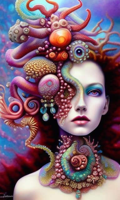 Ornate Octopus Goddess in Octopuspunk Style