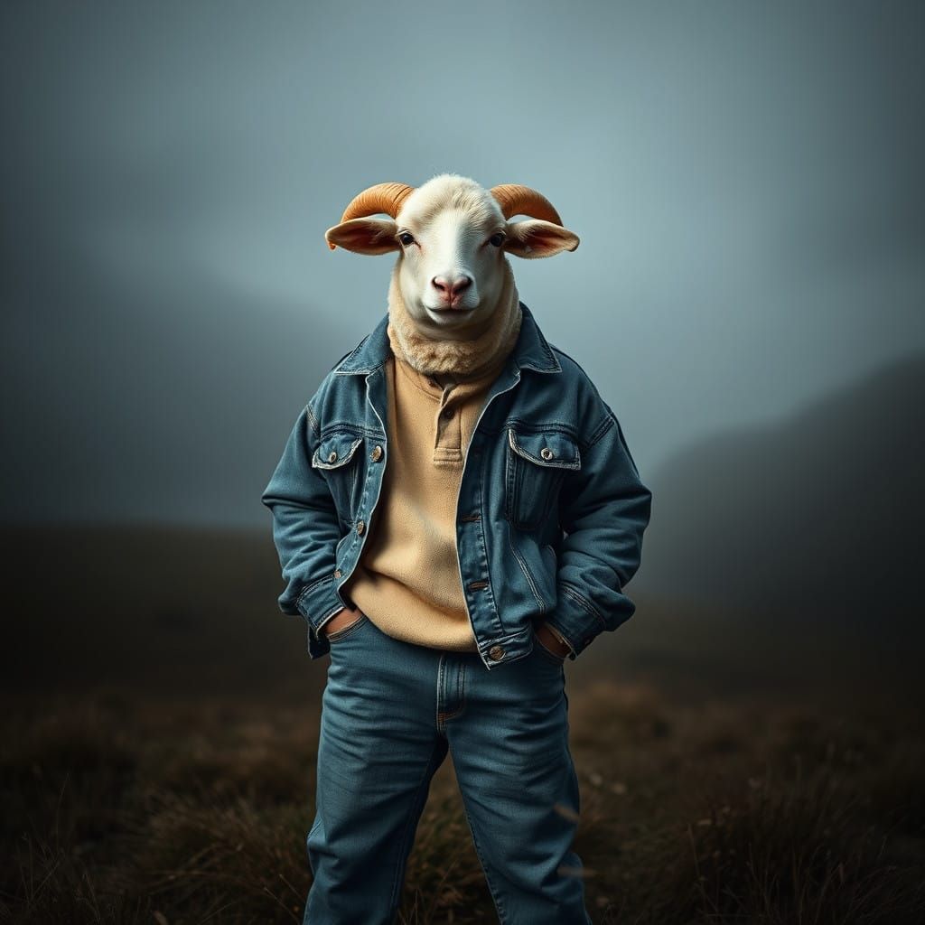 Surreal Sheep in Moody, Mystical Landscape