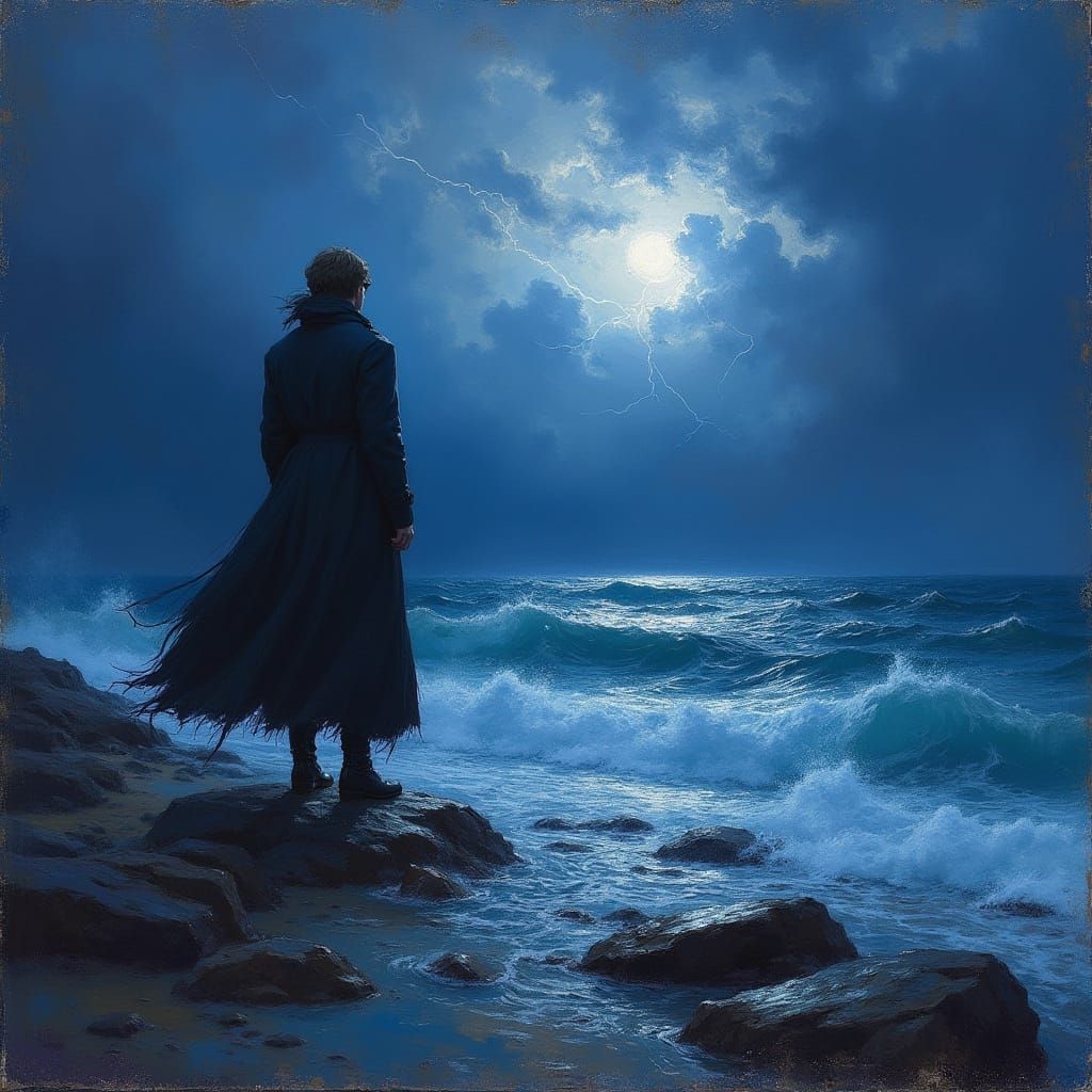 Stormy Twilight Seascape Inspired by Romantic Masters