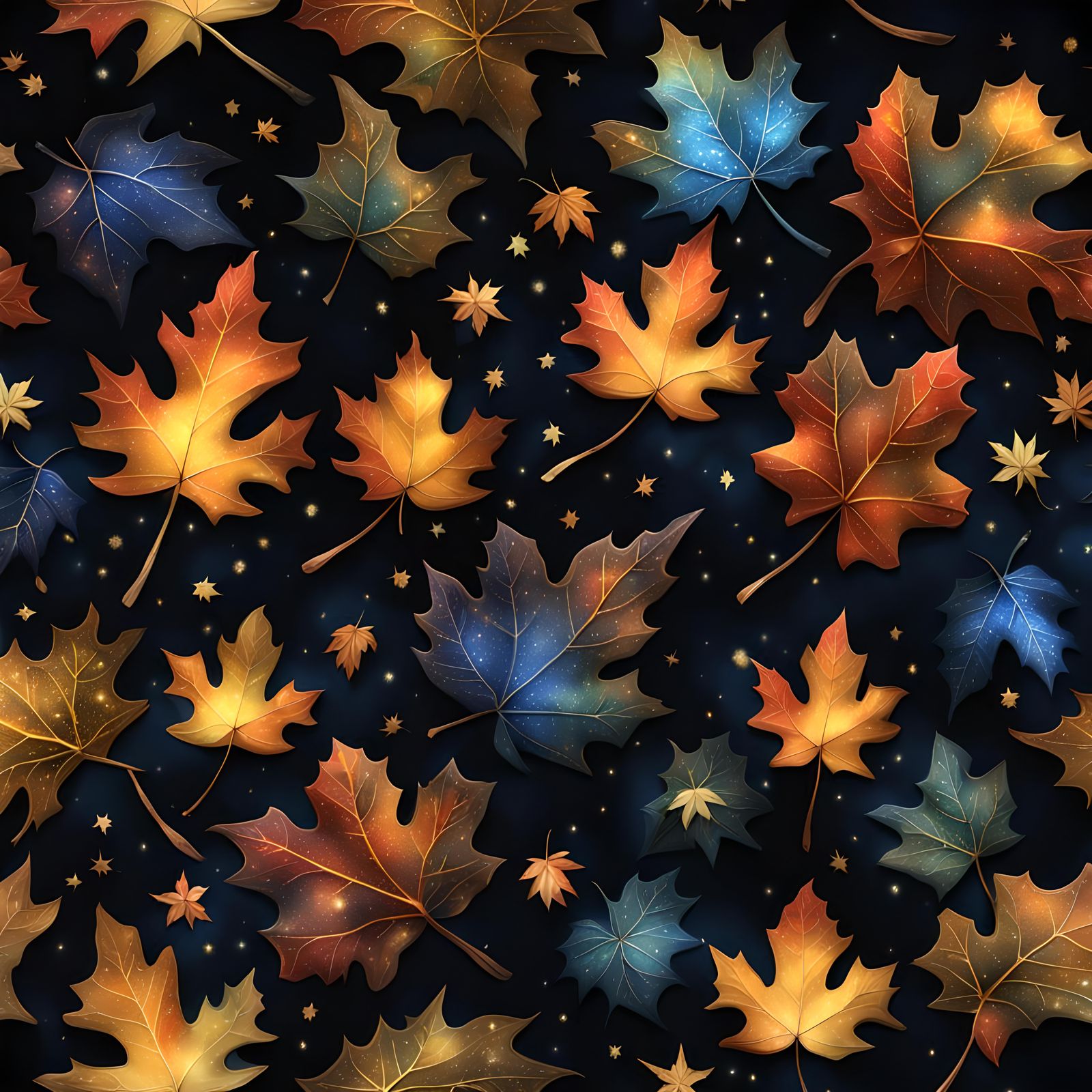 Detailed Autumn Leaves Pattern in Watercolor Style