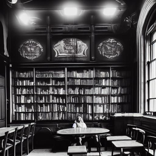 Surreal Dark Academia Coffee Shop Scene in Moody High-Fashio...