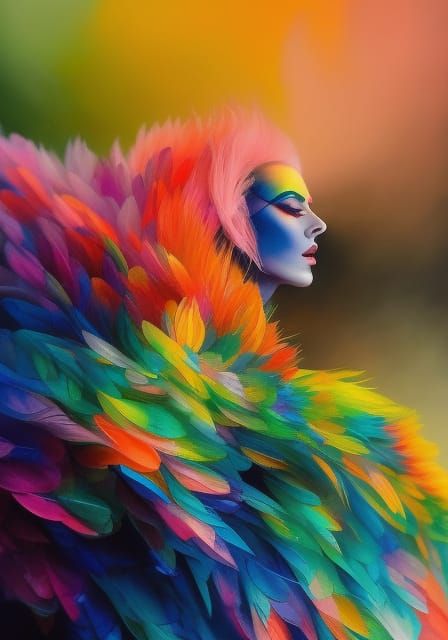 Rainbow Drag Artist in Detailed Gouache Painting