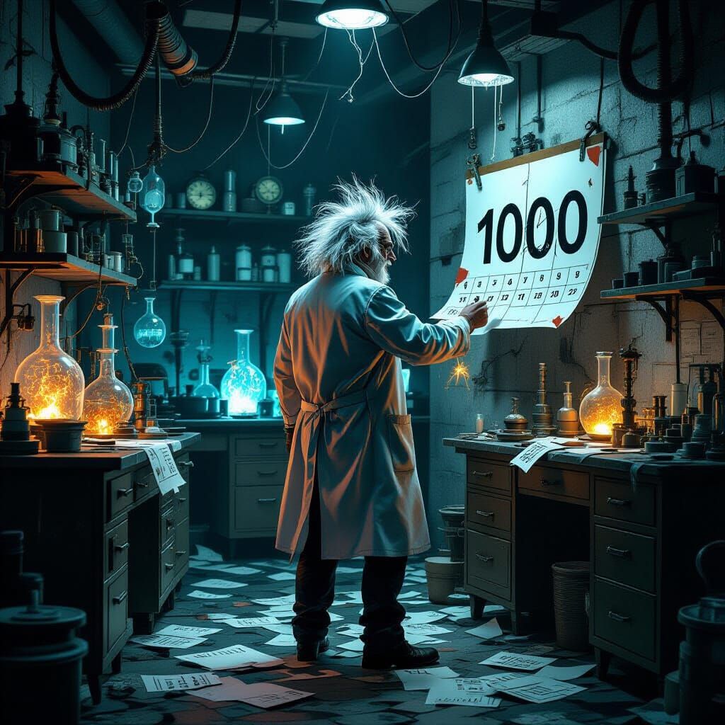 Mad Scientist's Thousandth Invention in Gothic Horror Style