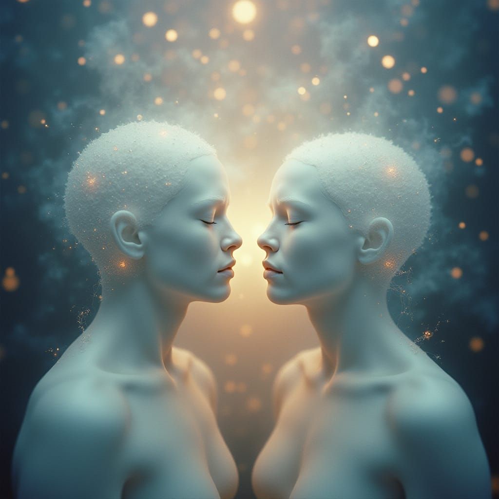 Ethereal Spiritual Connection in Iridescent Light