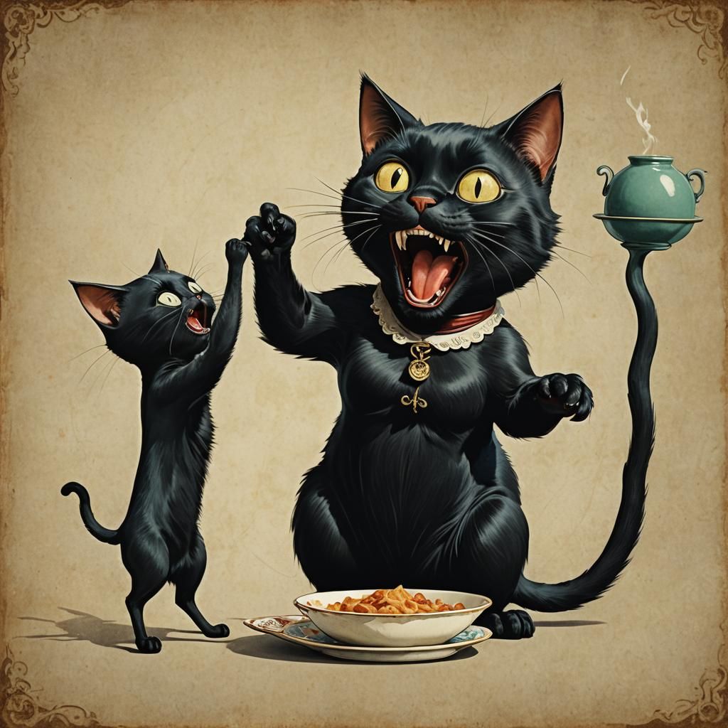 Cartoon Cat Confronts Woman in Surreal Scene