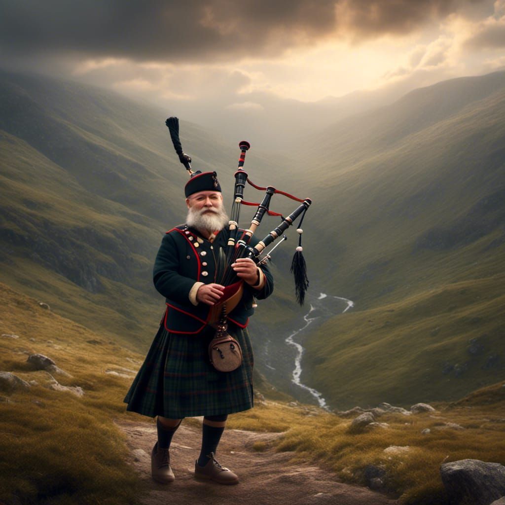 Bagpipe Scotsman on Mountain, Sheet Music Swirling