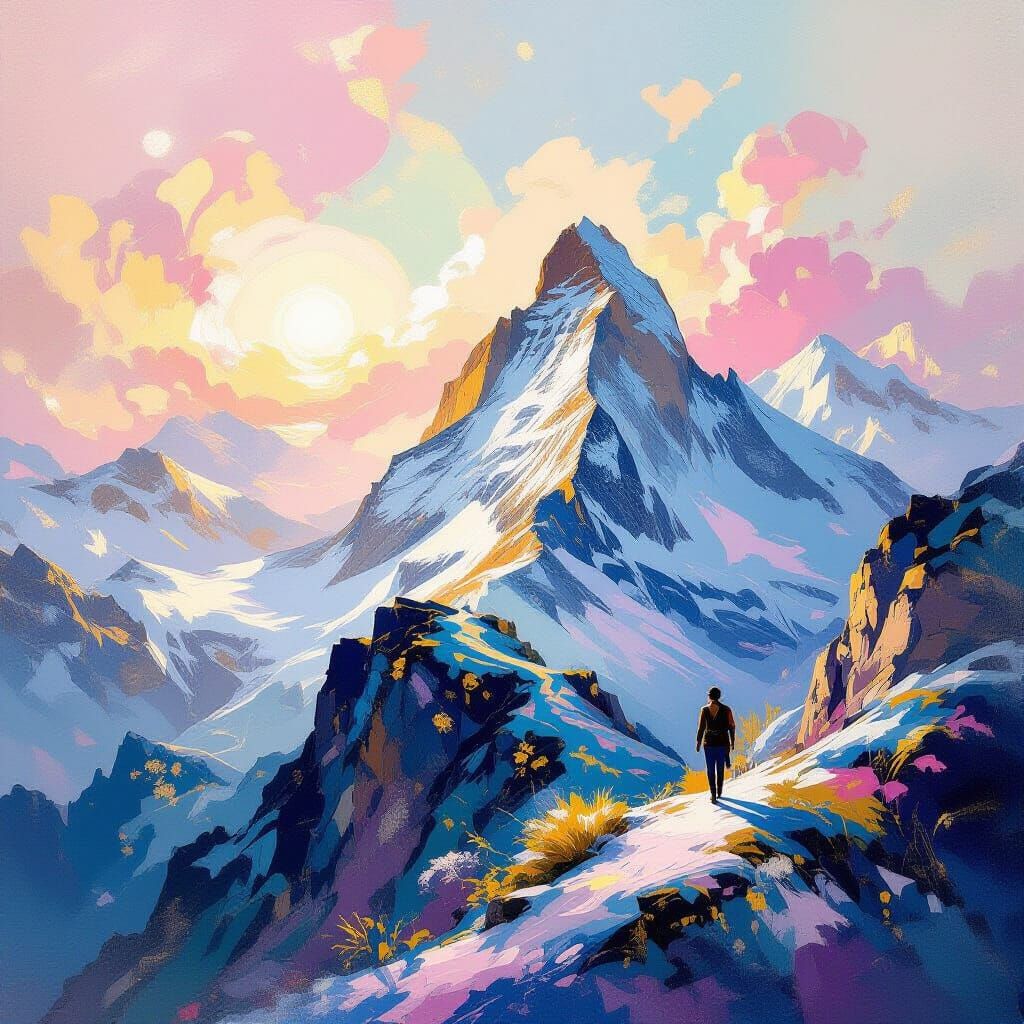 Mountain Climb in Metamodern Rococo Impressionism