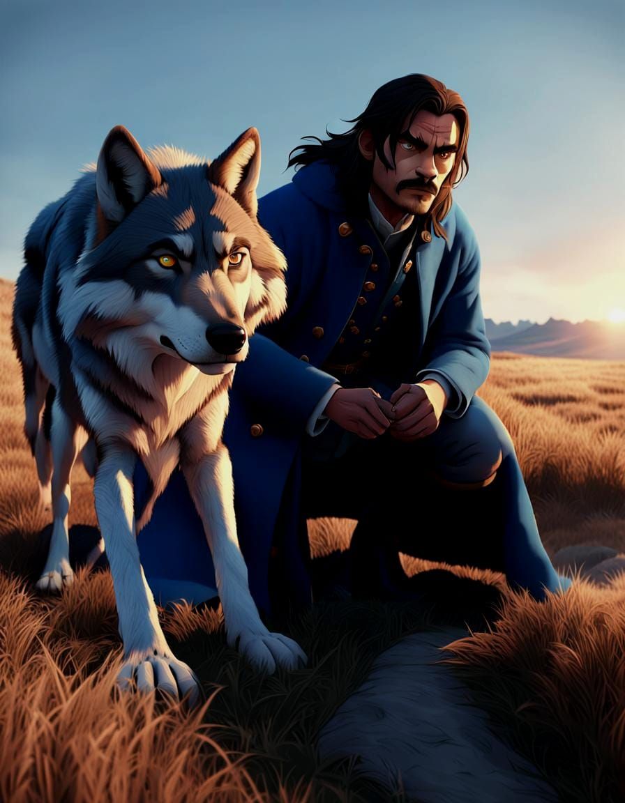 Cavalryman and Wolf in a Cinematic 3D Render