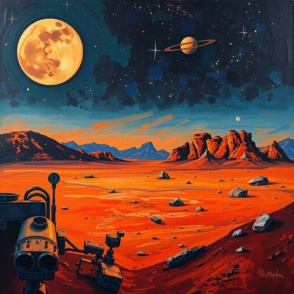 Martian Starry Night in an Impasto Style