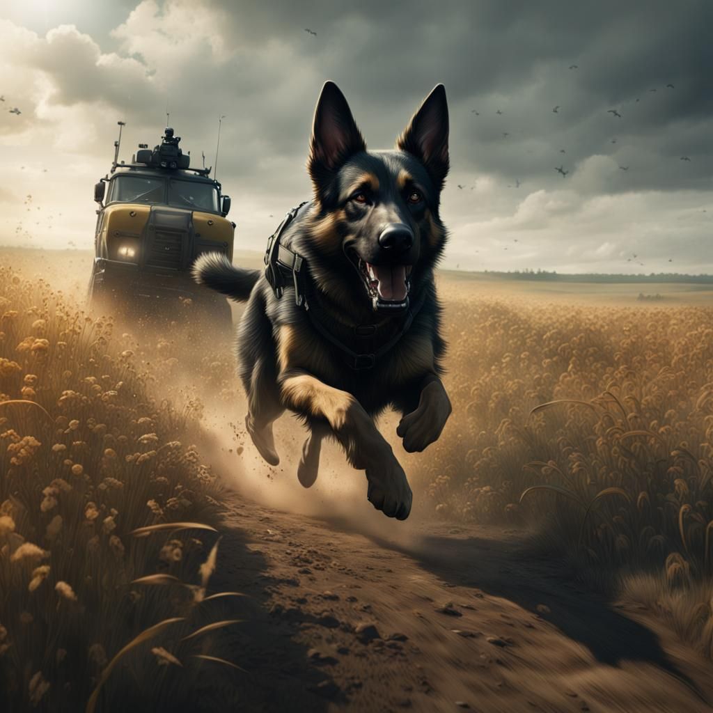 German Shepherd Chasing Criminal: 4K Realistic Art