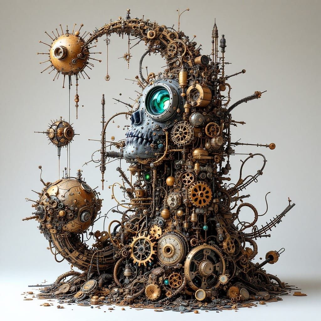Steampunk Glitch: A Mechanical Cosmic Sculpture