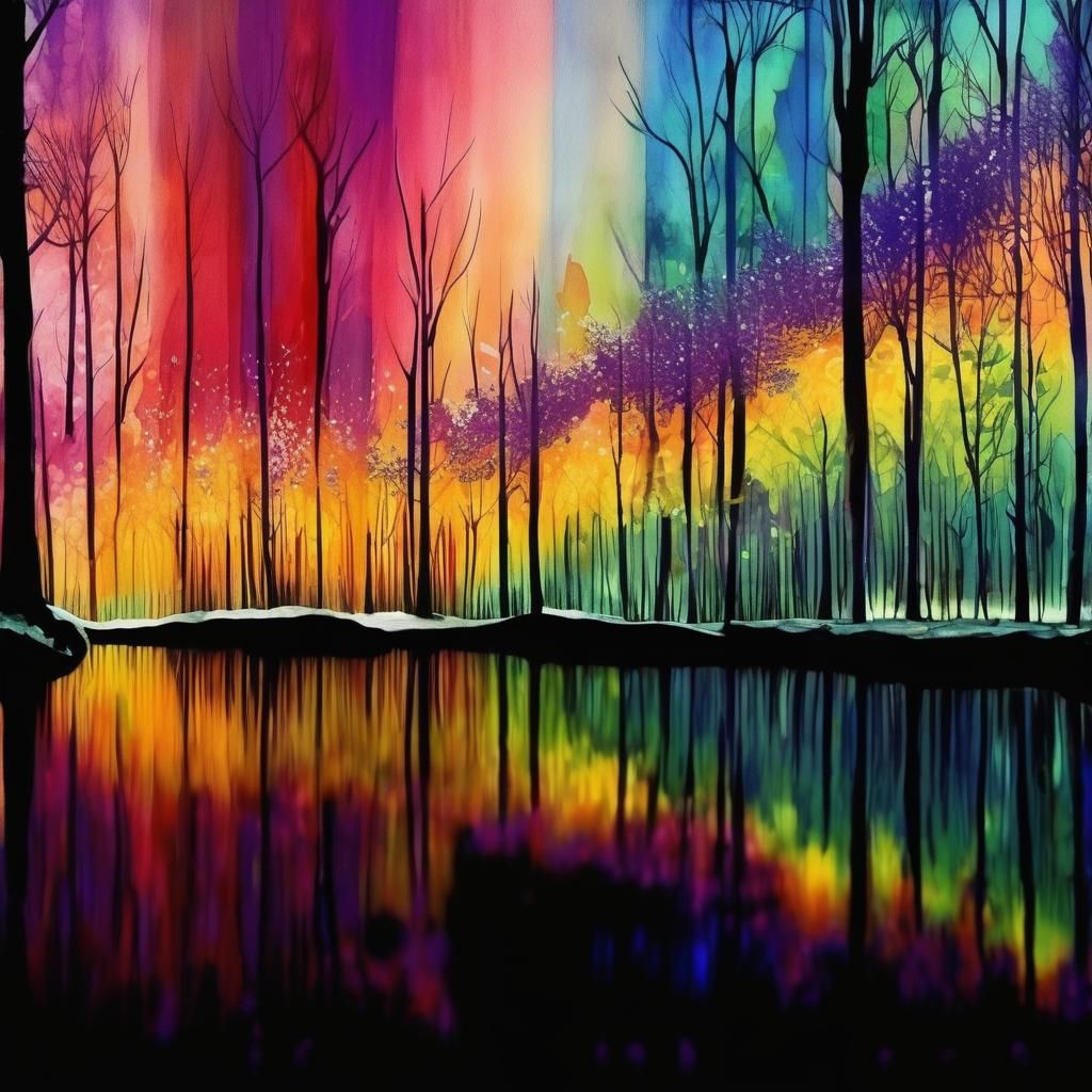 Enchanted Twilight Forest Landscape in Watercolour Style