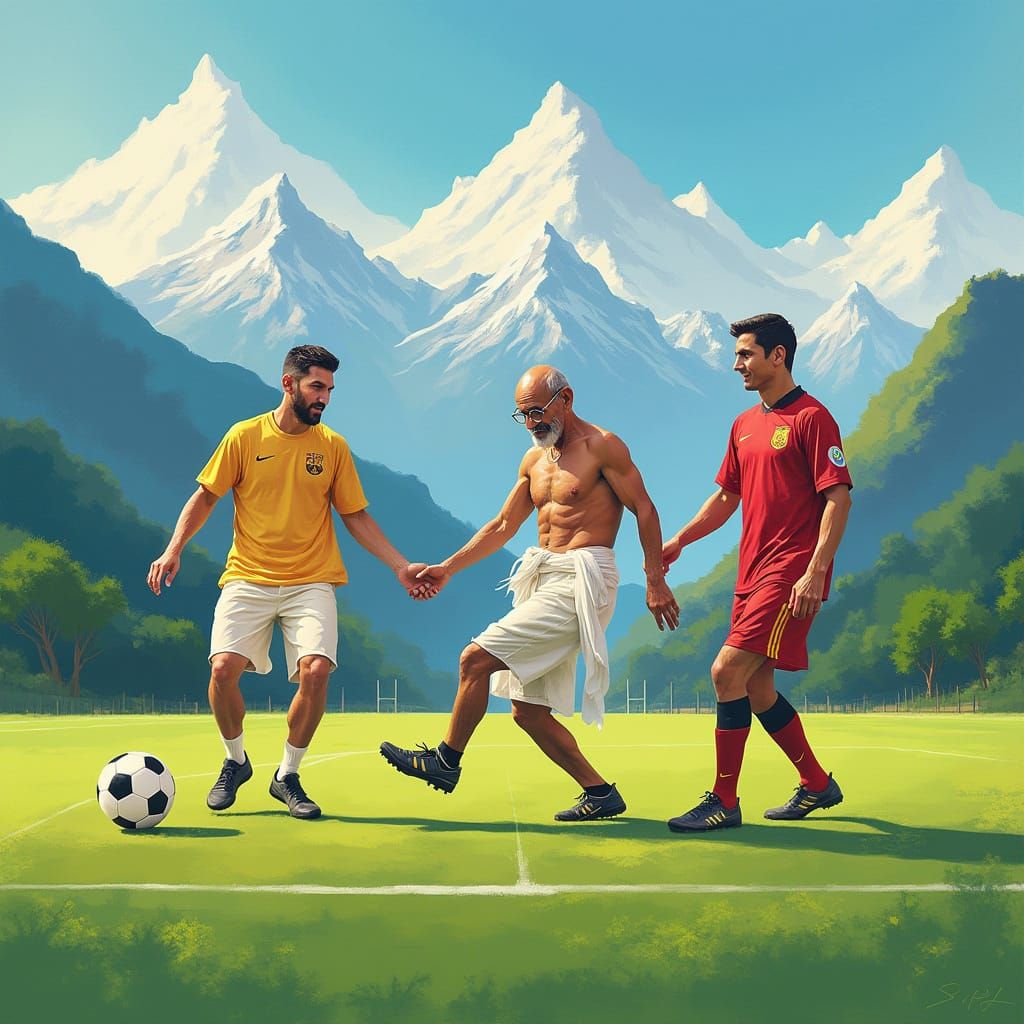 Mahatma Gandhi Plays Football with Messi and Ronaldo in a Vi...