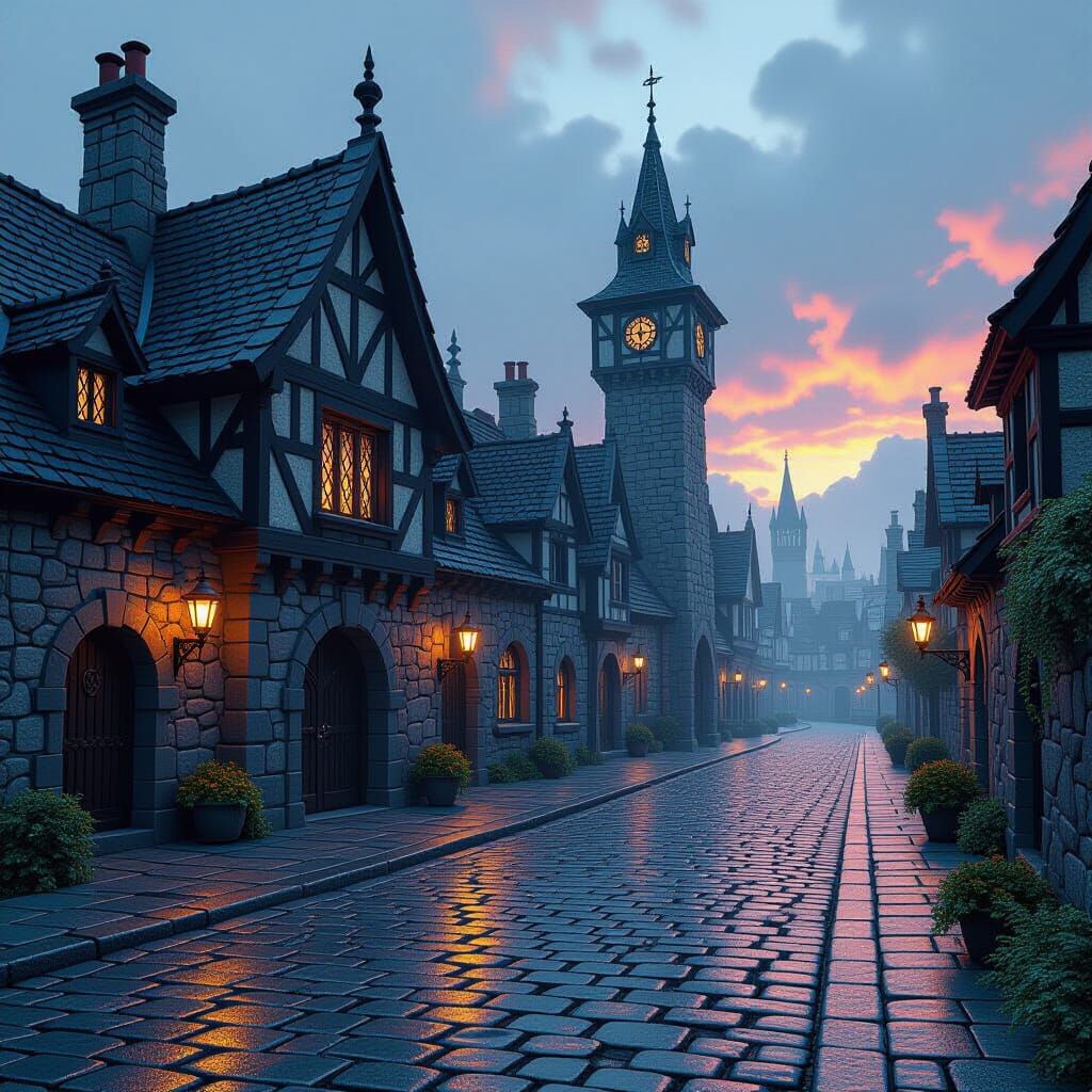 Gothic Stone Cobbles in Matte Painting Style