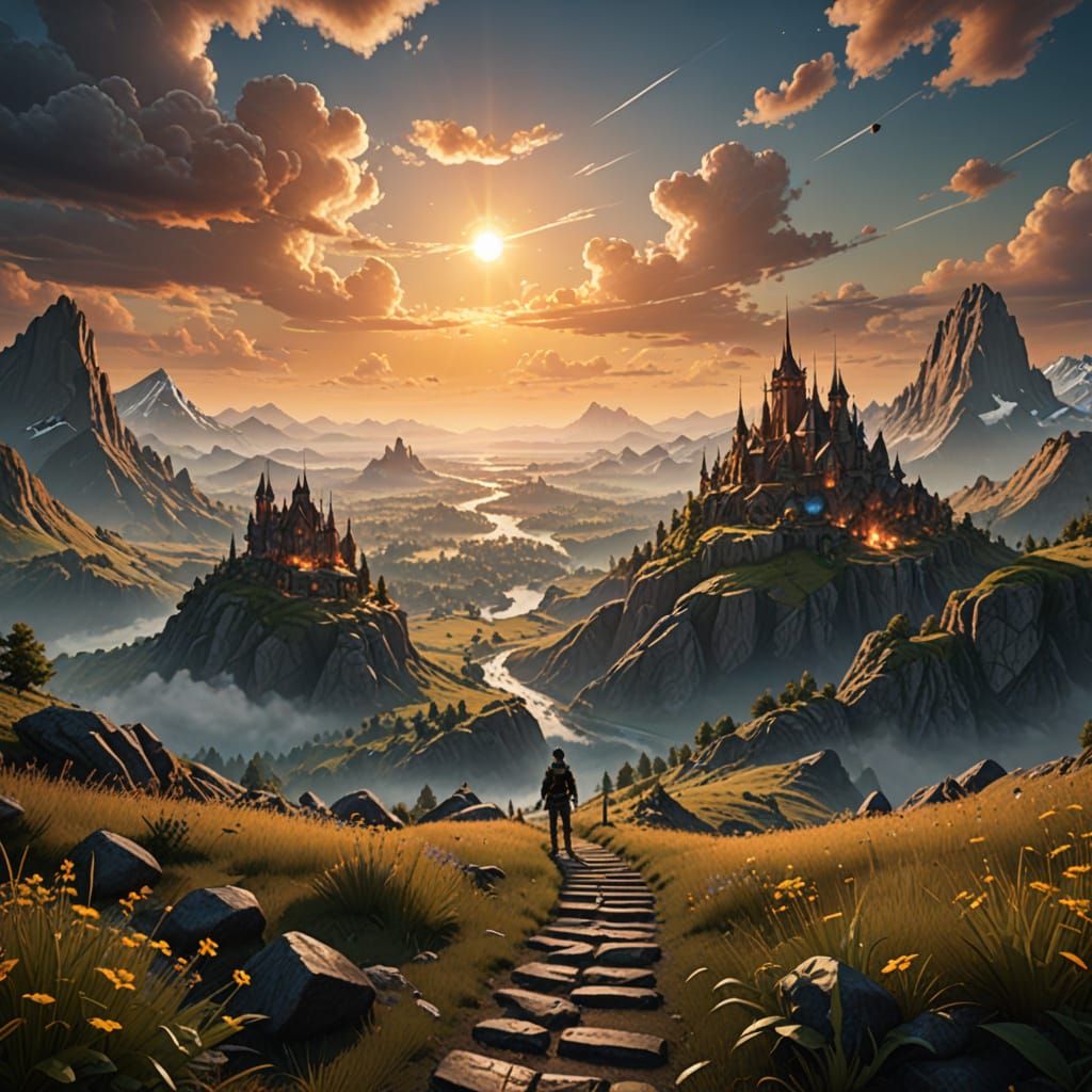 Sunrise Landscape in Detailed Matte Painting Style