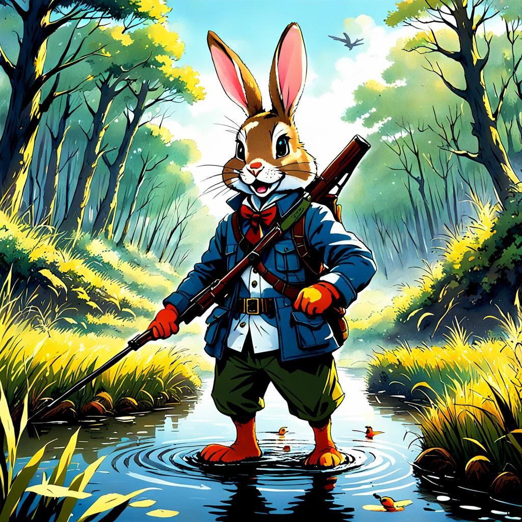 Br'er Rabbit Duck Hunting in Anime Style