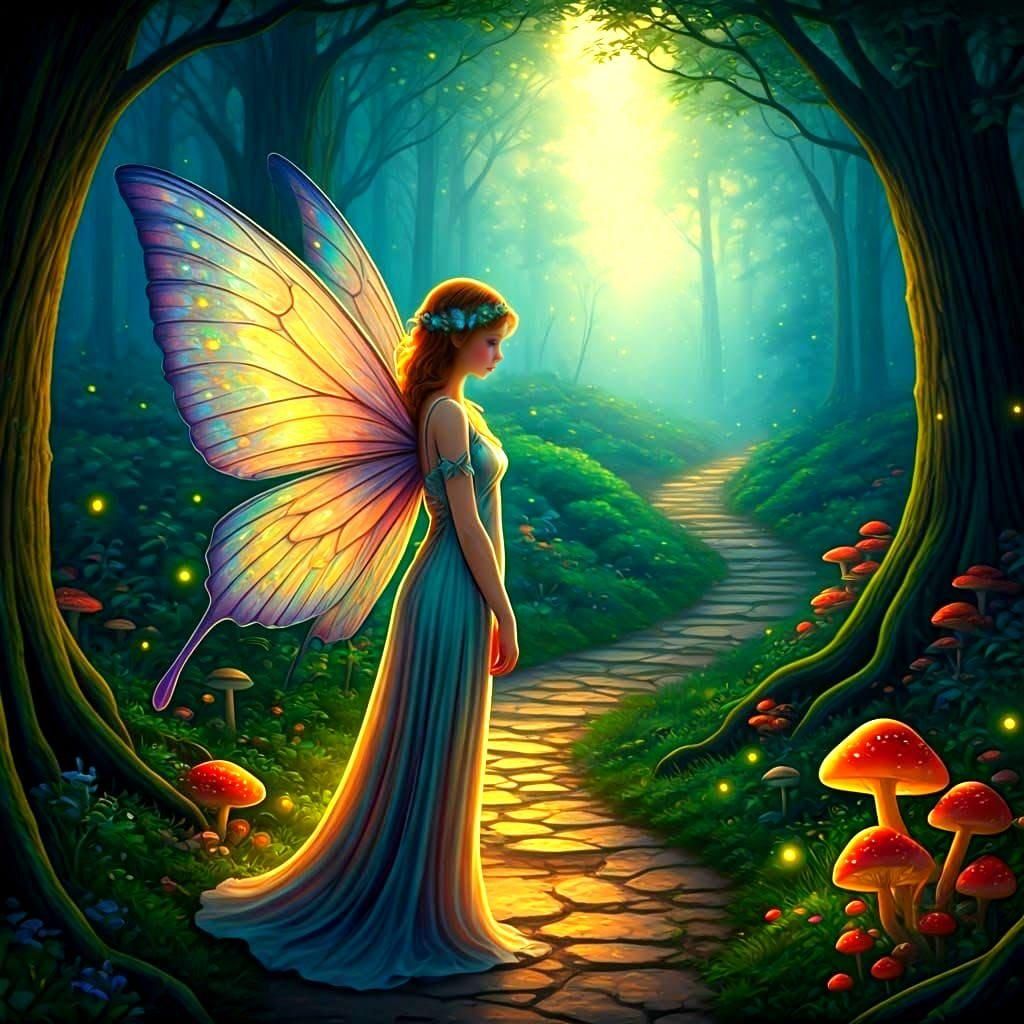 Ethereal Fairy Girl in Lush Fantasy Setting