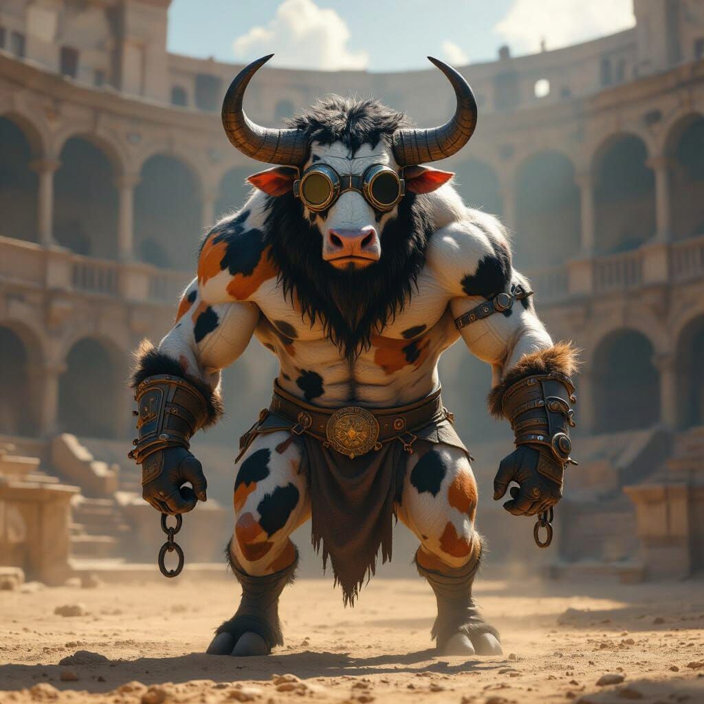 Minotaur with Calico Hide and Goggles in Ancient Arena
