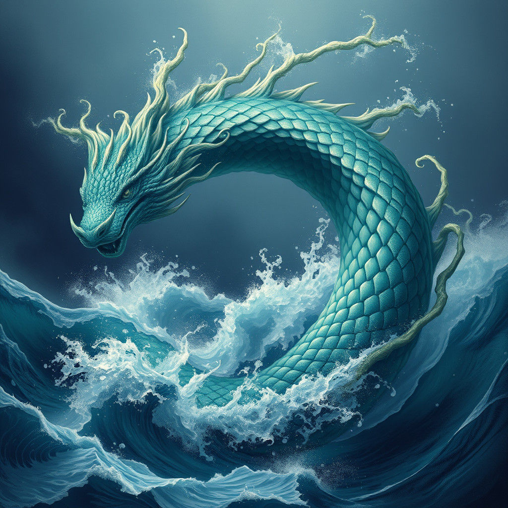 Iridescent Sea Serpent Emerges from Ocean