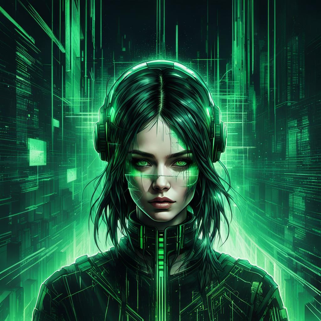 Cyberpunk Goth Girl Glitch Art Portrait