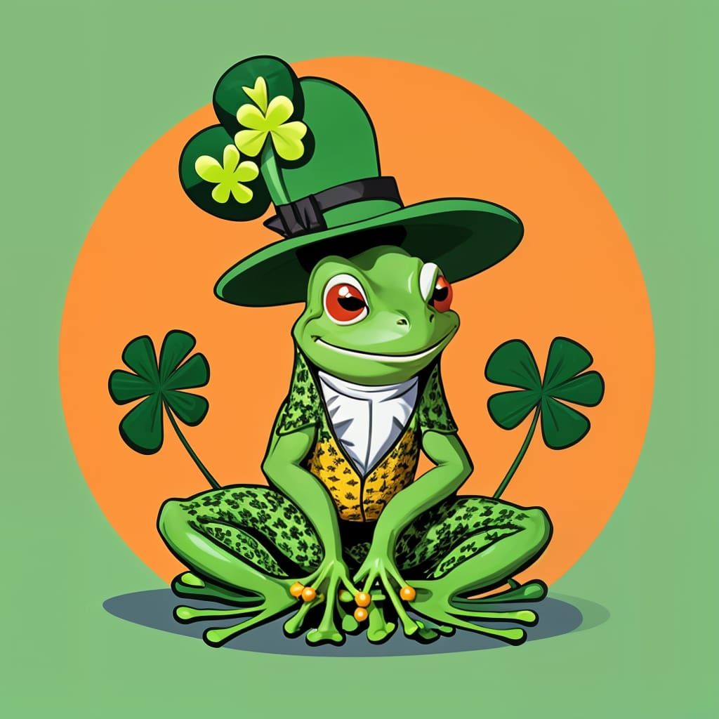 Cute Frog with Clover Hat Vector Illustration