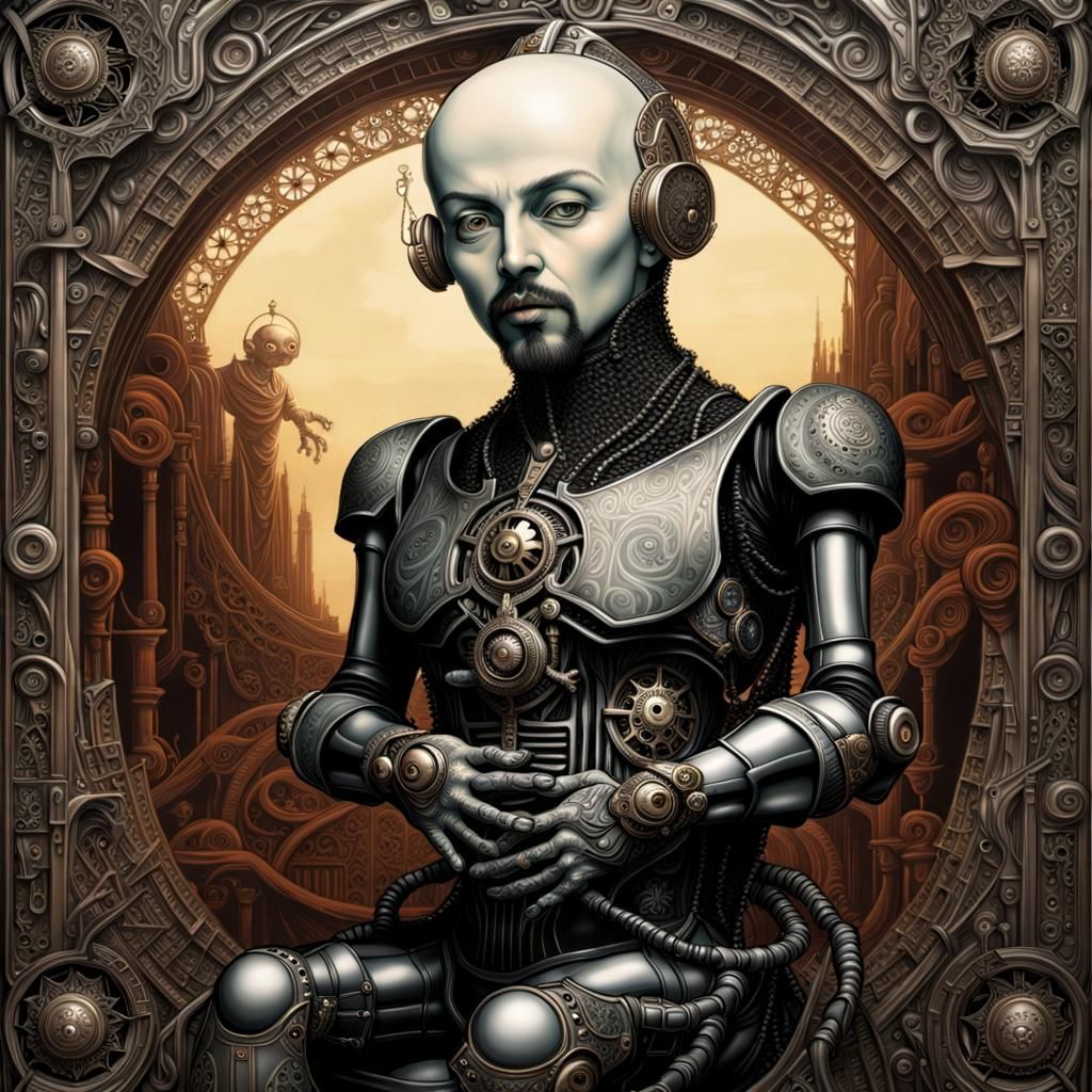 Steampunk Cyborg Baby with Art Deco Machines