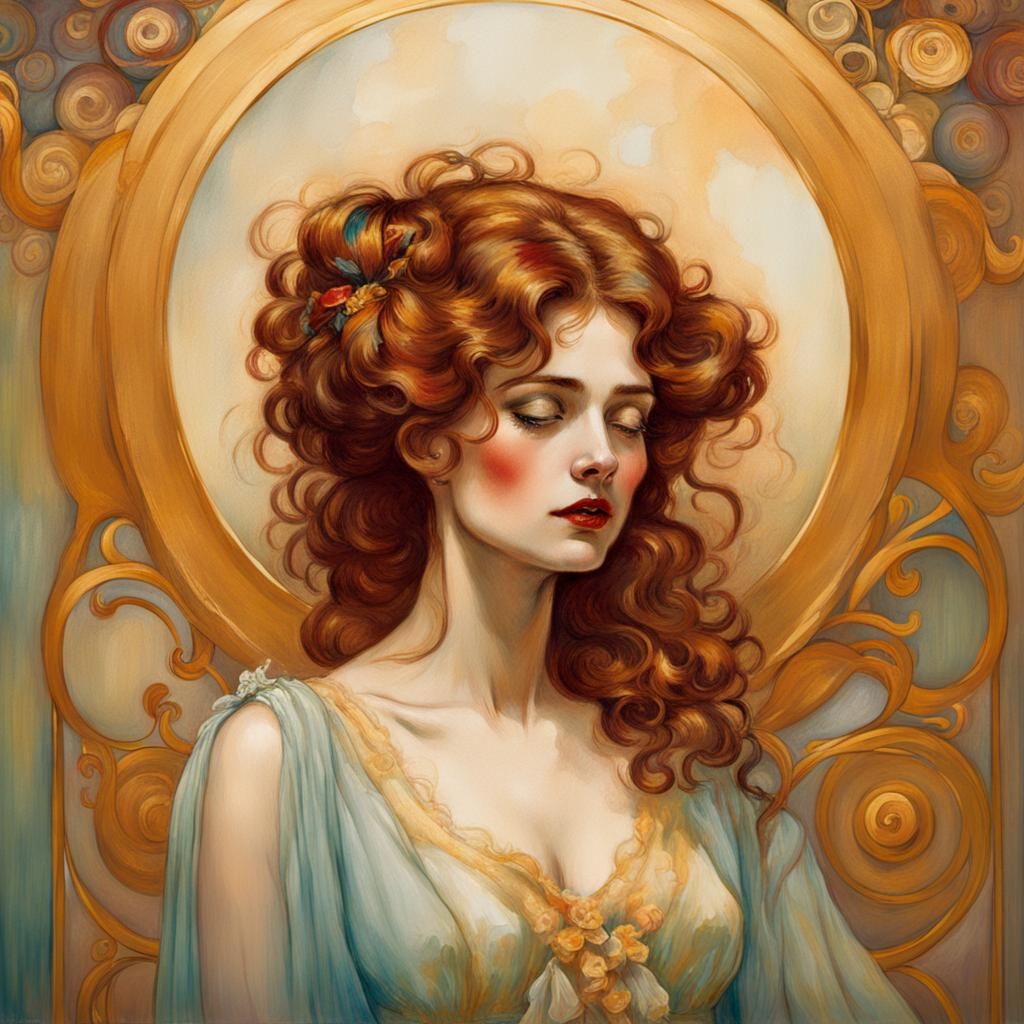 Gibson Girl Portrait in Art Nouveau Style