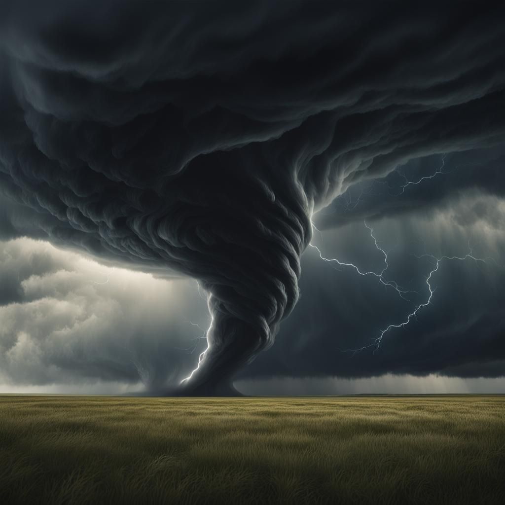 Dramatic Tornado Over Prairie Landscape in Hyperrealism