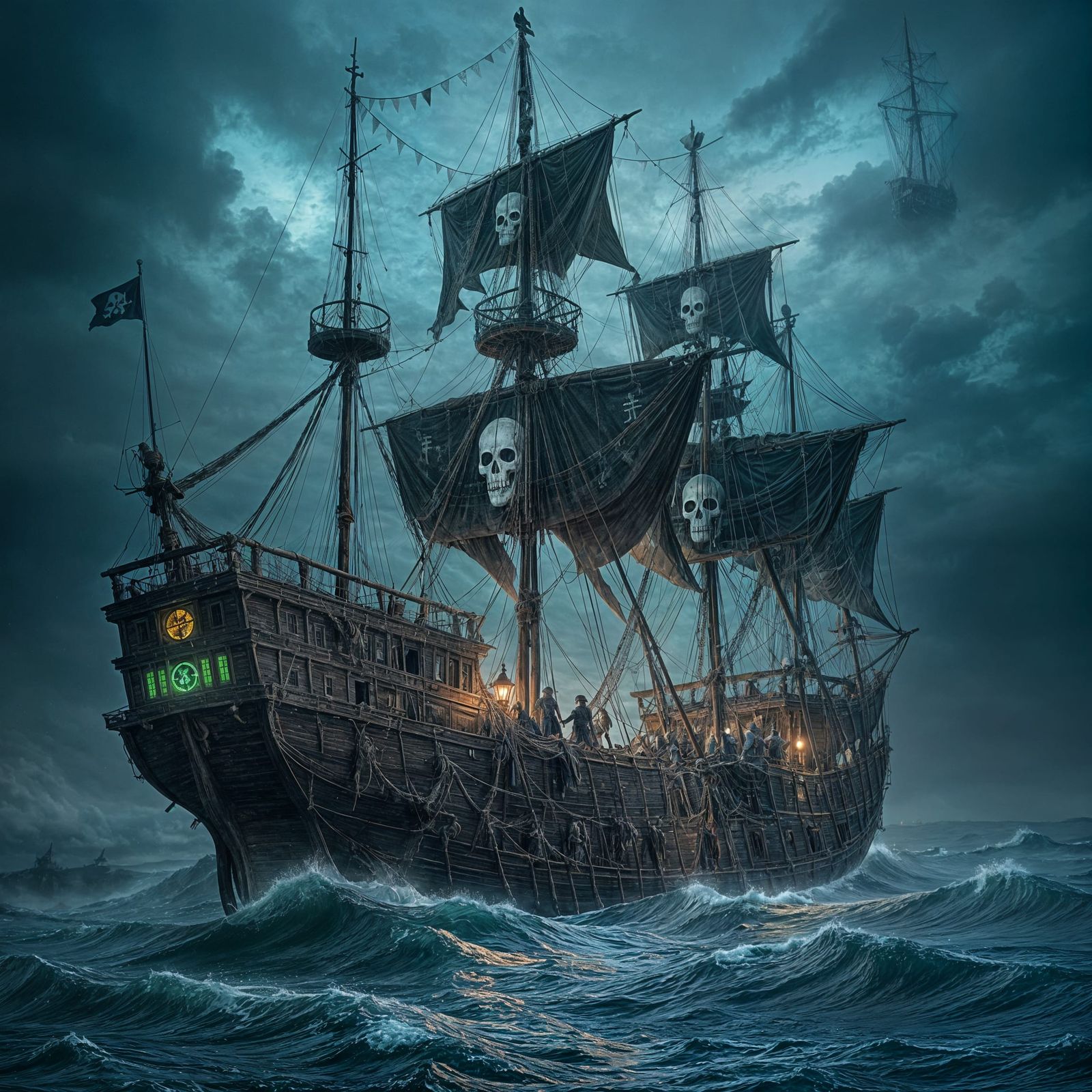 Haunted Pirate Ship on Stormy Seas