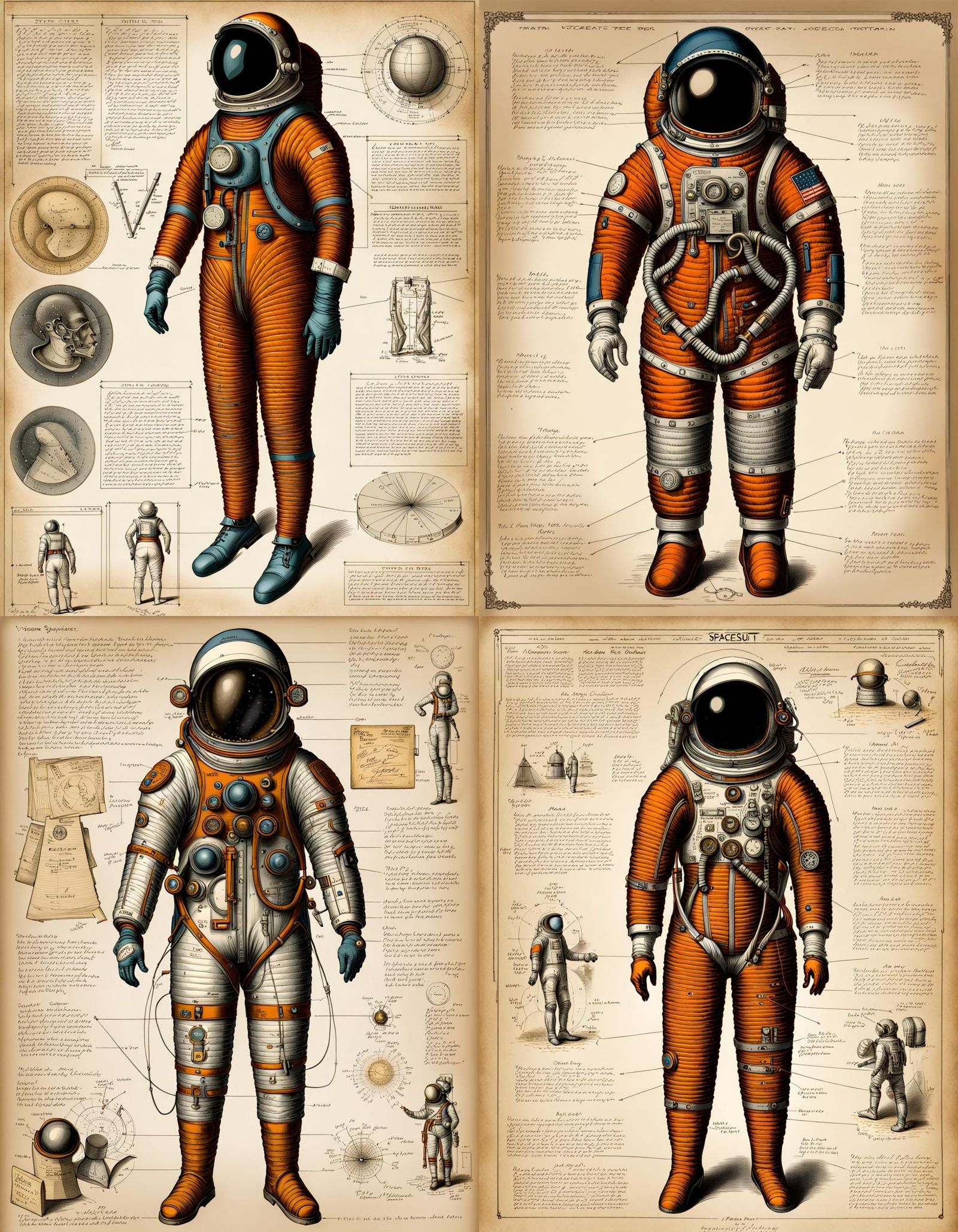 Victorian Spacesuit Diagram with Detailed Annotations