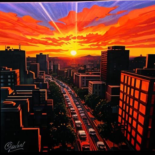 77 Sunset Strip gouache detailed painting
