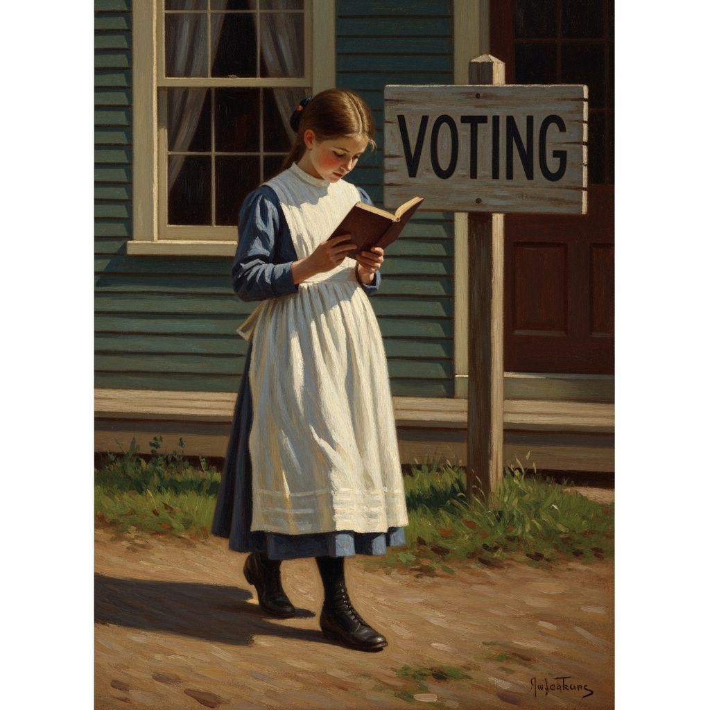 Girl Reads Book by Voting Sign in Sargent Style