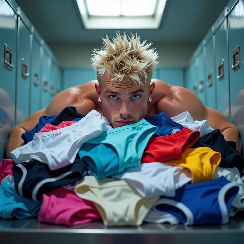 Heavily Stained Underwear Pile in Gym Locker Room
