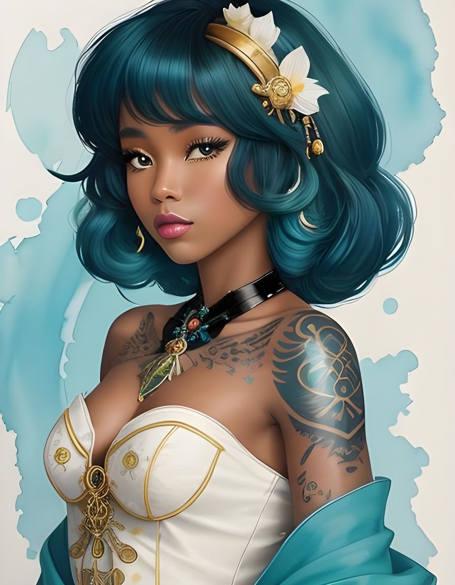 Elegant Nautical Tattoo of Woman in Watercolor Style