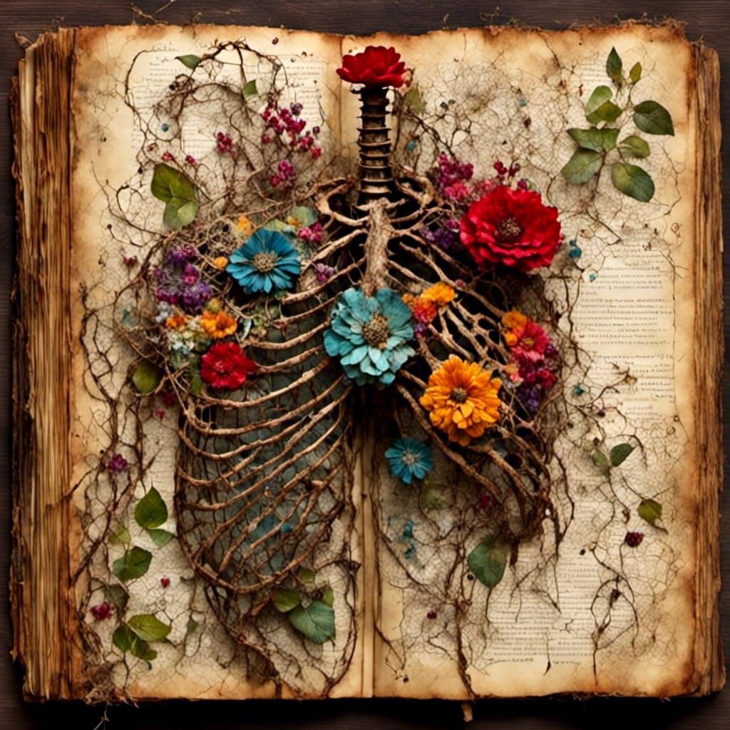 Ribcage Garden Illustration in Encaustic Style