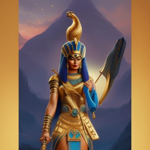 Osiris with Cobra Staff in Digital Art Style