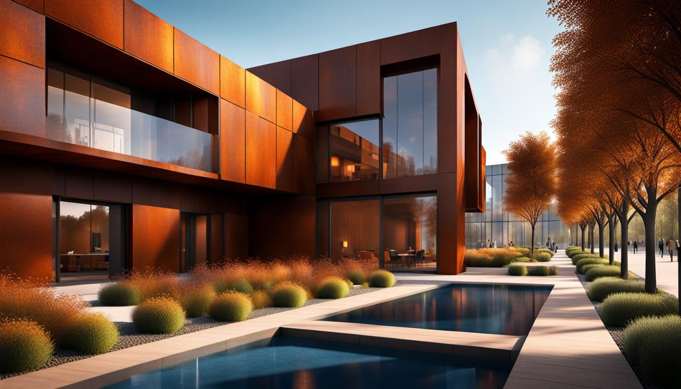 Corten Steel Modern Architecture in Digital Art
