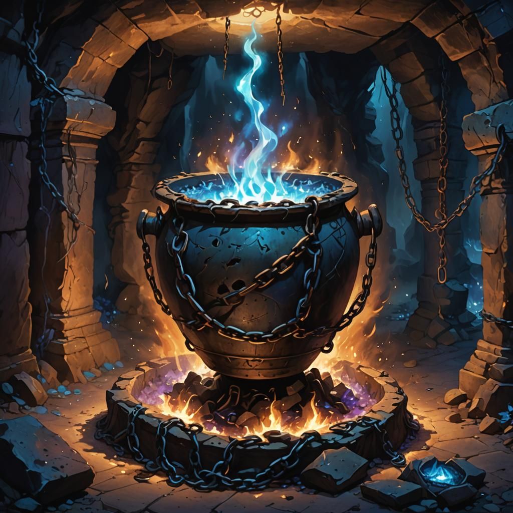 Mystical Flames Erupting from Ancient Pot