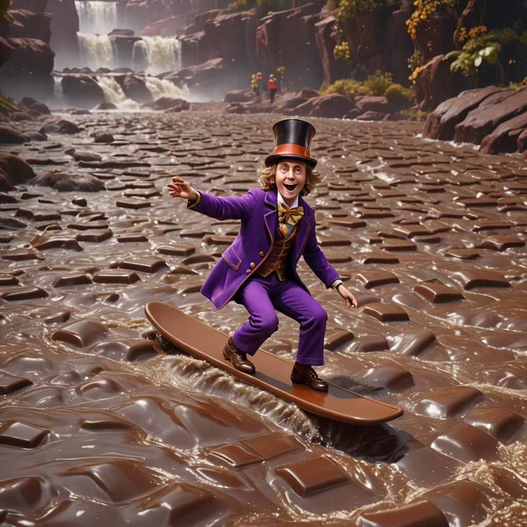 Willy Wonka Surfing Chocolate River: Fantasy Concept Art