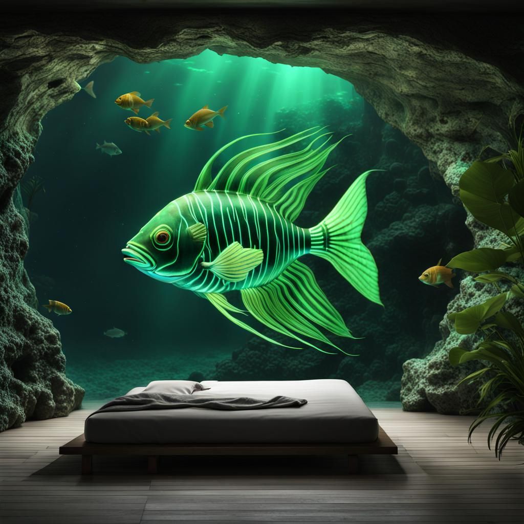 Bioluminescent Jungle Fish in Galaxy Cave: Photorealistic Re...